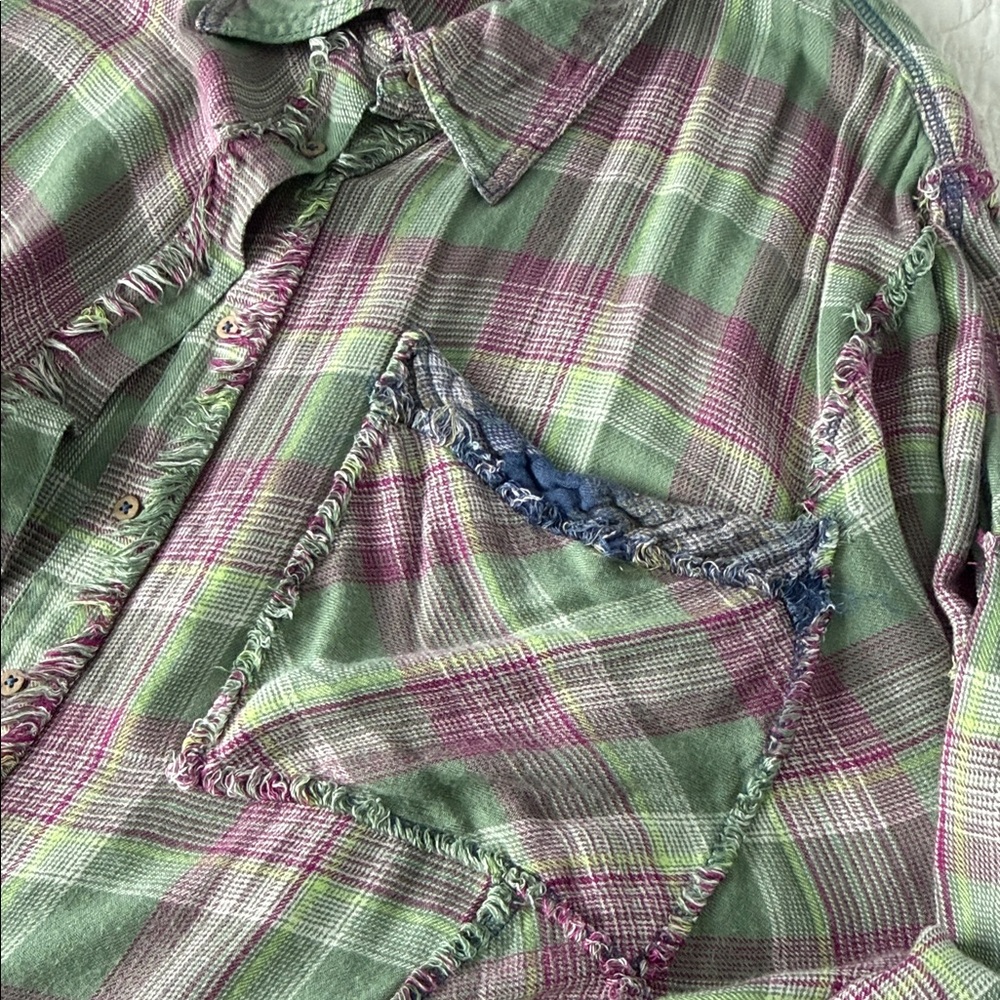 Intimately by Free People Plaid Button Down Shirt - Green and Purple - Picture 4 of 10